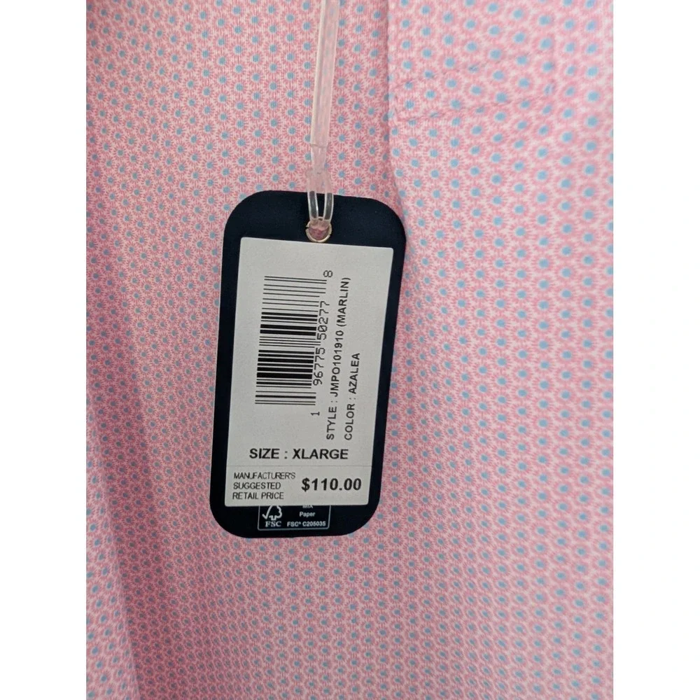 Johnnie-O Featherweight Golf Polo Shirt Mens XL Azalea Pink Geometric Golfcore